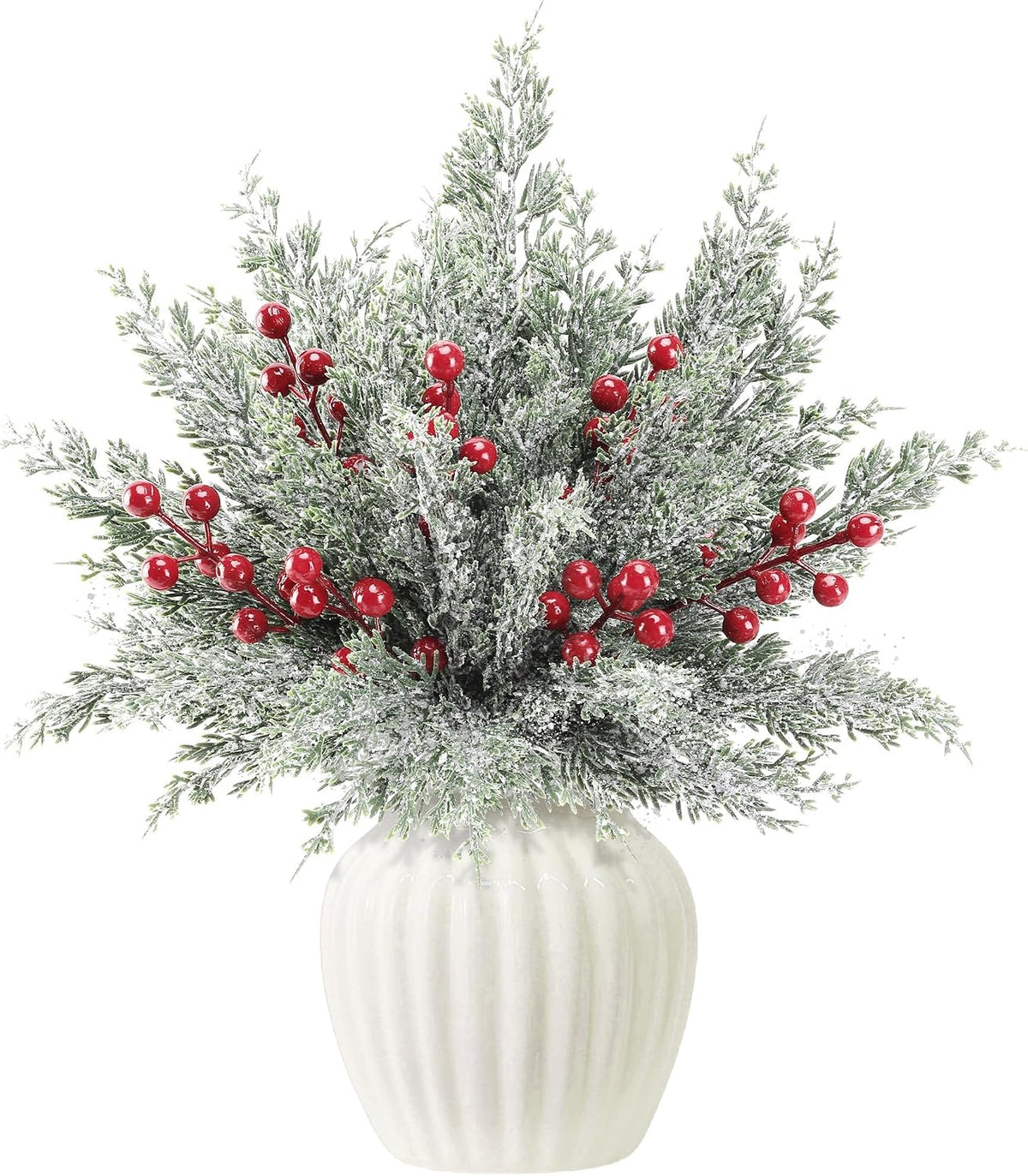 Branches artificielles de Noël Neige Norfolk Pine 35 PCS avec des tiges de baies rouges