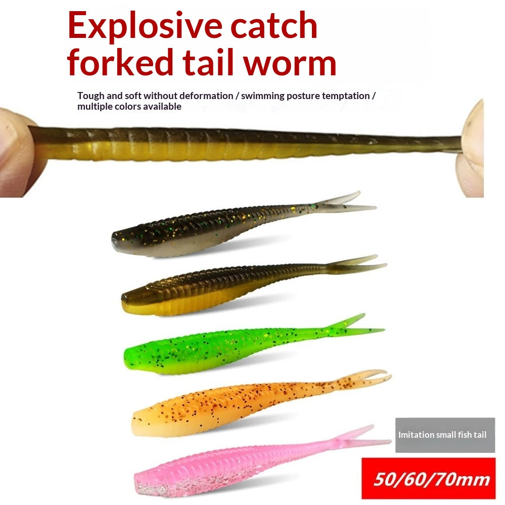 Weihai Soft Bait Set Lure Kit avec des vers à queue de fourche 66 pièces