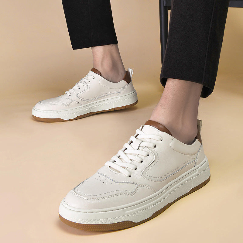 Blanc Homme à deux couches Cowhide Automne Hommes Sneaker Coréen Mode Chaussures Casual