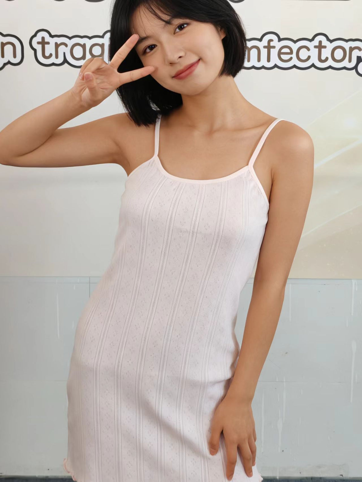 Blanc tricoté Sangle de couleur unie Mini jupe