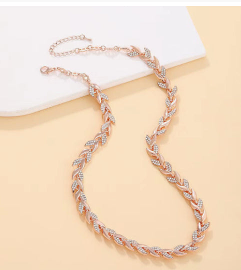 2PCS Collier de collier de feuille de verre Set Élégant collier chaîne en Strass Bracelet pour femme Mode