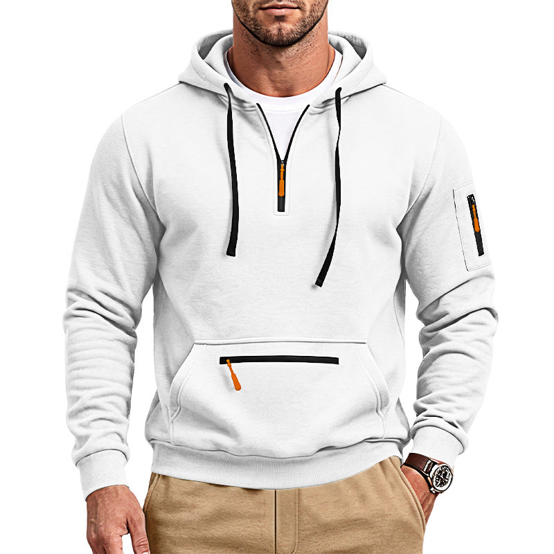 Arrivée European Size Half-Zip Multi-Pocket Casual Loose Sports Pullover Hoodie For Foreig
