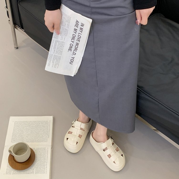 Sandales romaines Solées Été Épaisse pour les femmes Été Coupe polyvalent Baotou demi-chaussons Wi
