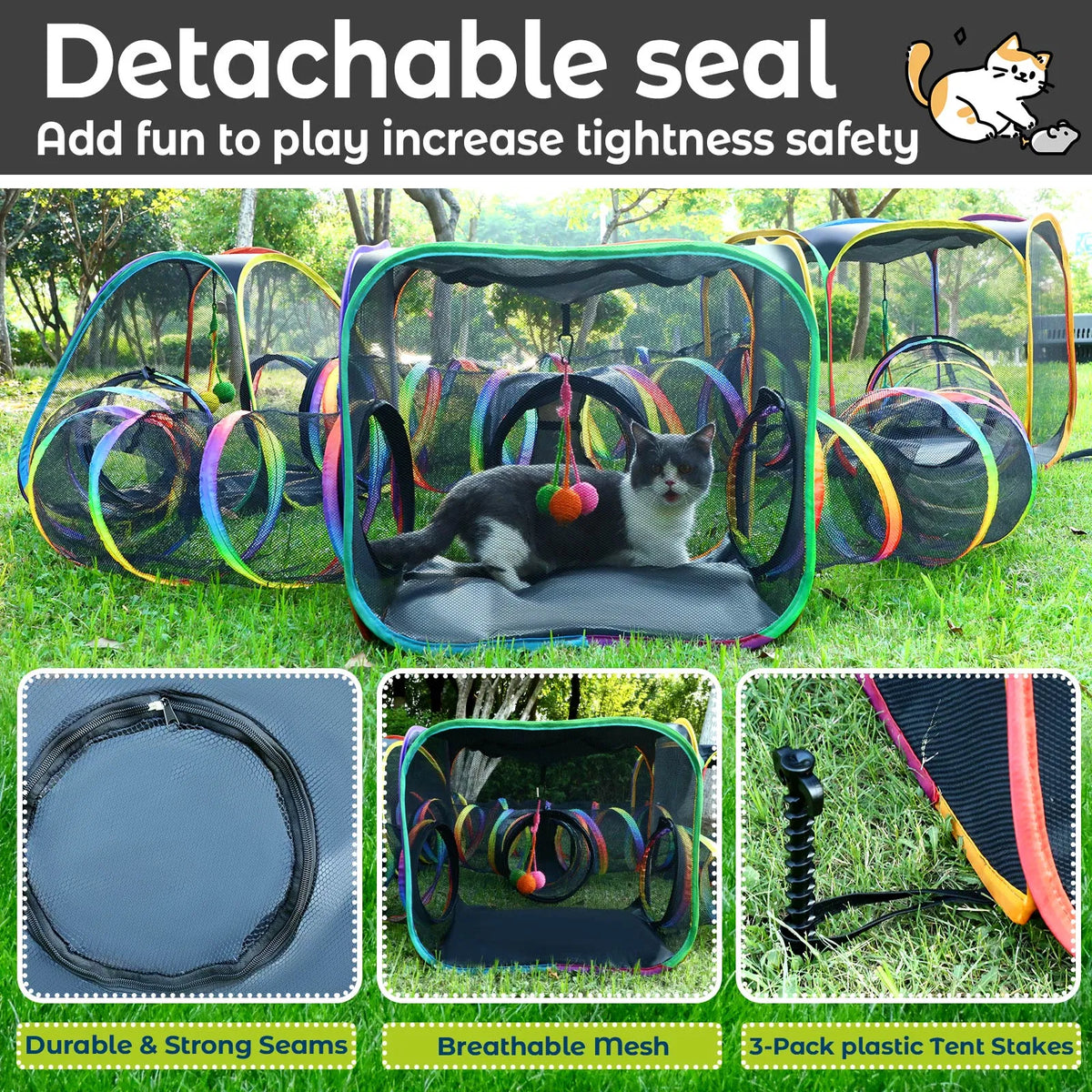 Enclos de chat portable - Catio extérieur 7-en-1 avec tente et tunnel