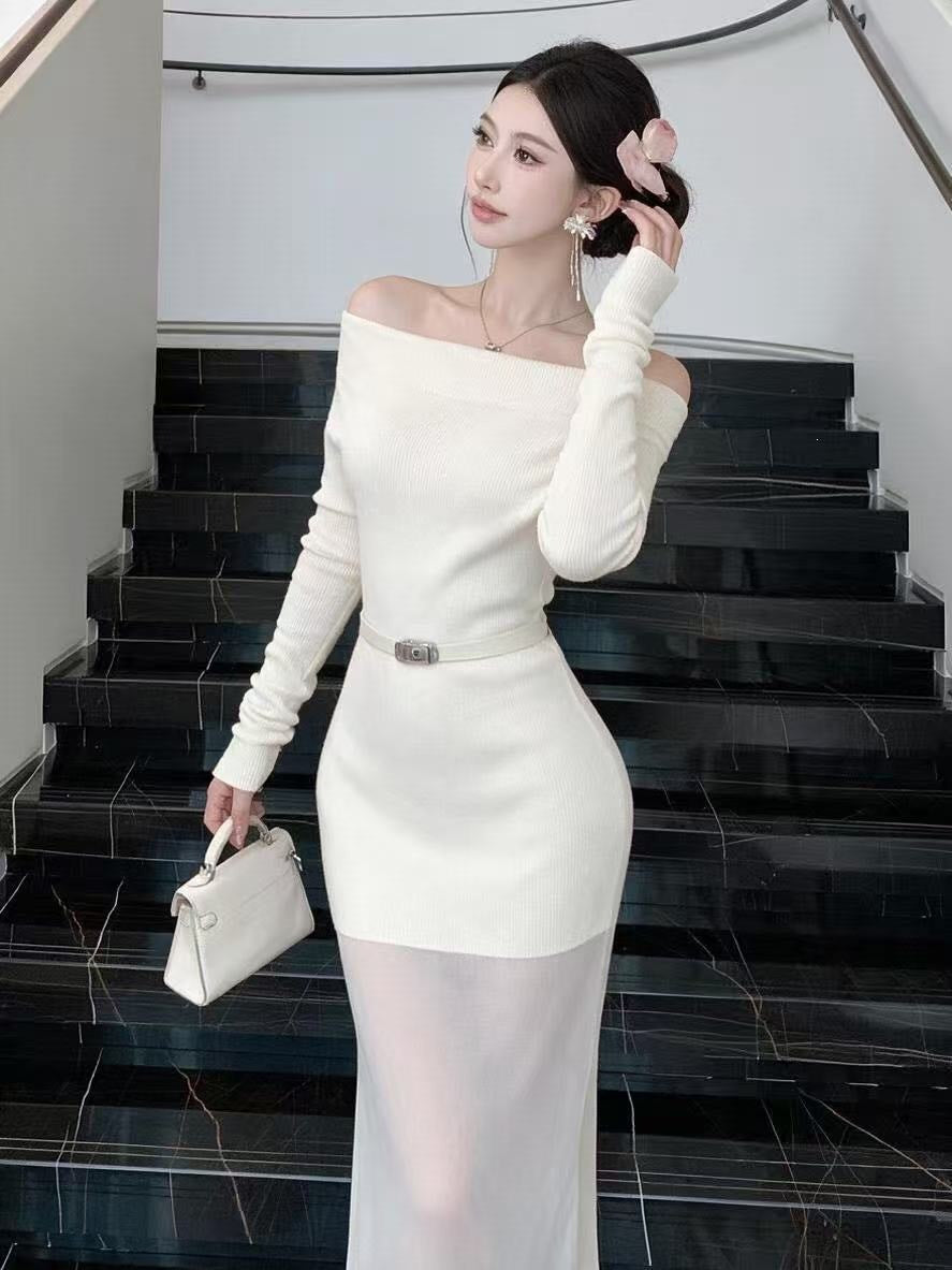 Robe de patch à manches longues à une épaule