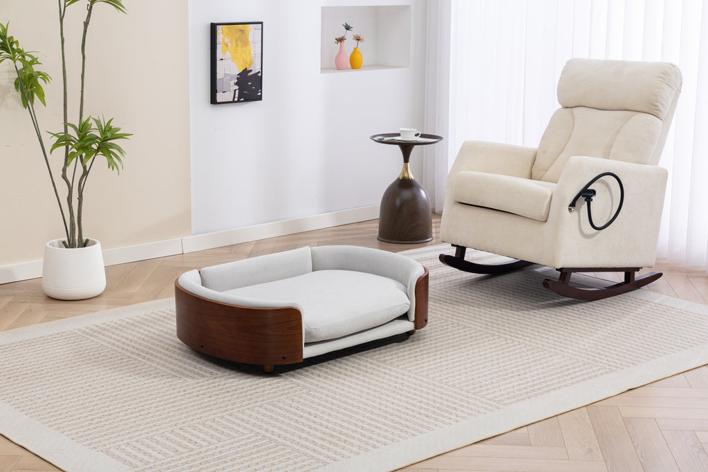 Style scandinave Lit de chien élevé Sofa Pet avec pieds en bois massif et noyer Bent Wood Bac