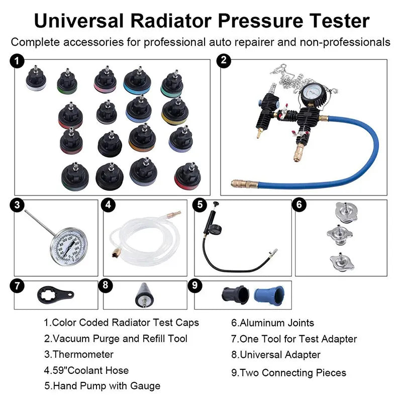 Système de refroidissement tout-en-un Test de pression et kit de renouvellement sous vide