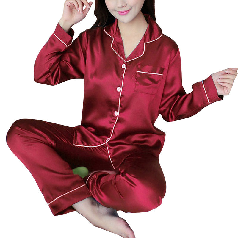 Ensemble pyjama à manches longues pour femmes en soie glacée