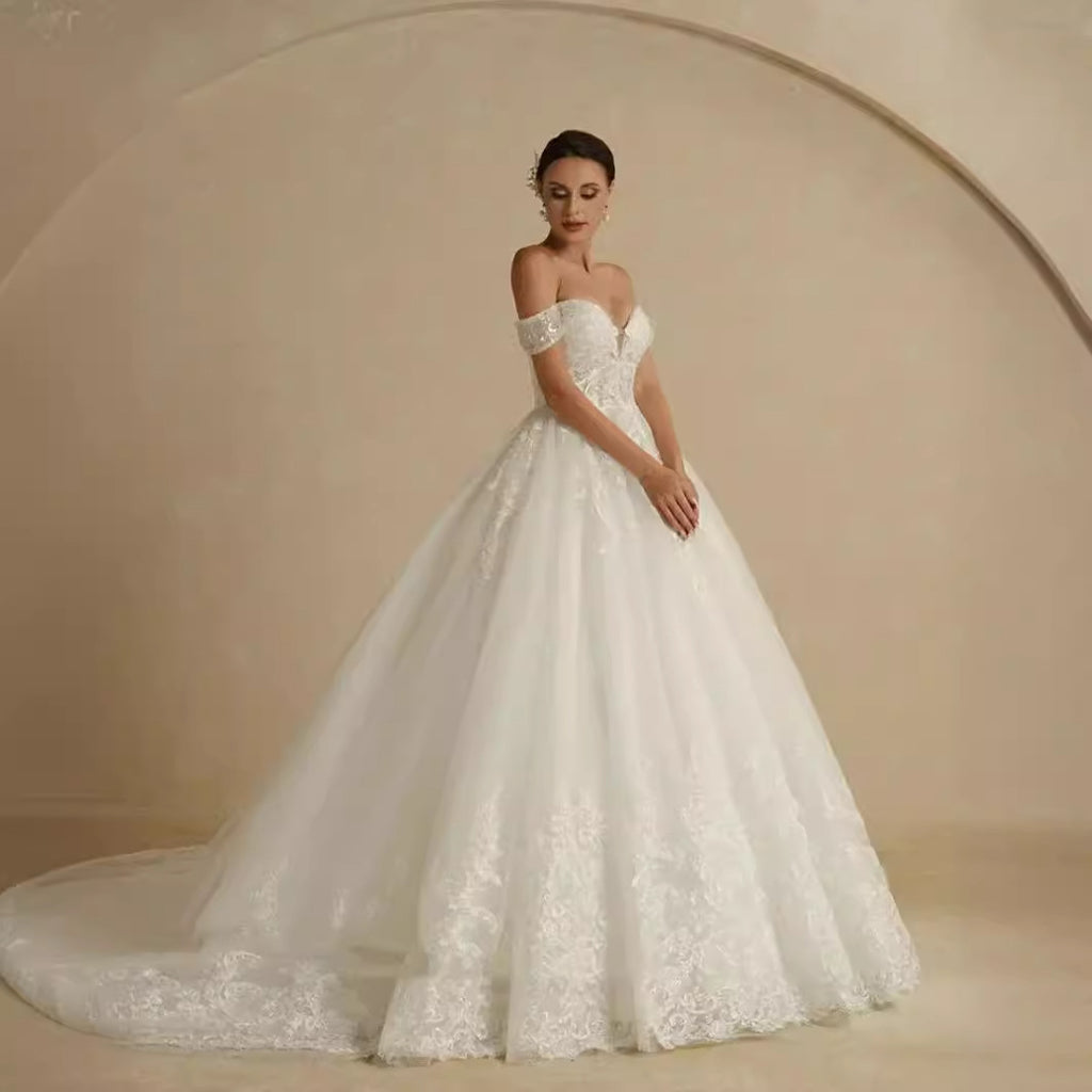 Robe de mariée principale hors épaule Élégante Style de cour de luxe de haute qualité