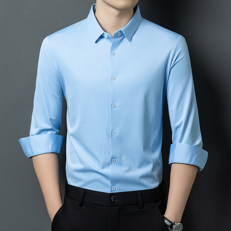 Chemise Homme manches longues Printemps Automne mince Affaires Casual Couleur solide Polyester Chemise Loo