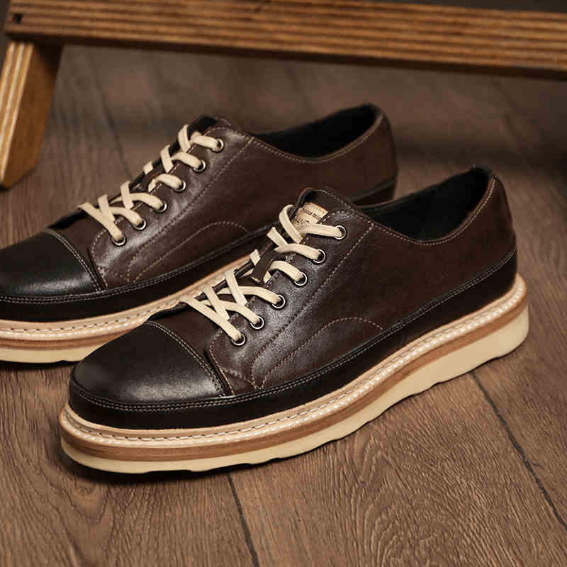 Vintage Vintage Chaussures de Conseil en Cuir Véritable Plateforme Chaussures Casual