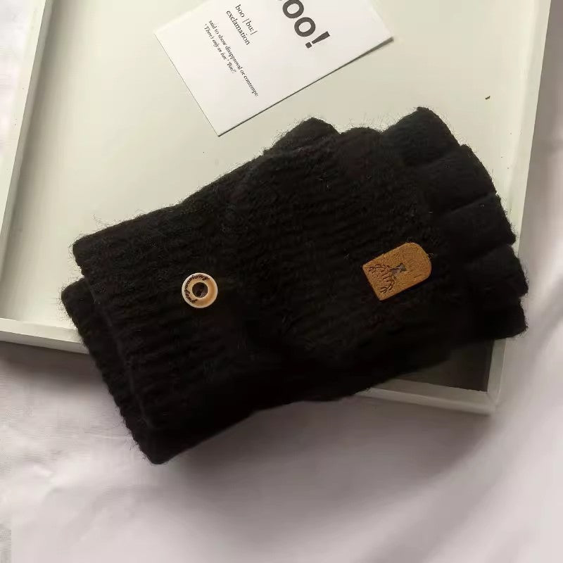 Gants de moitié doigt couple automne et hiver tricoter la laine Flip Riding chaud
