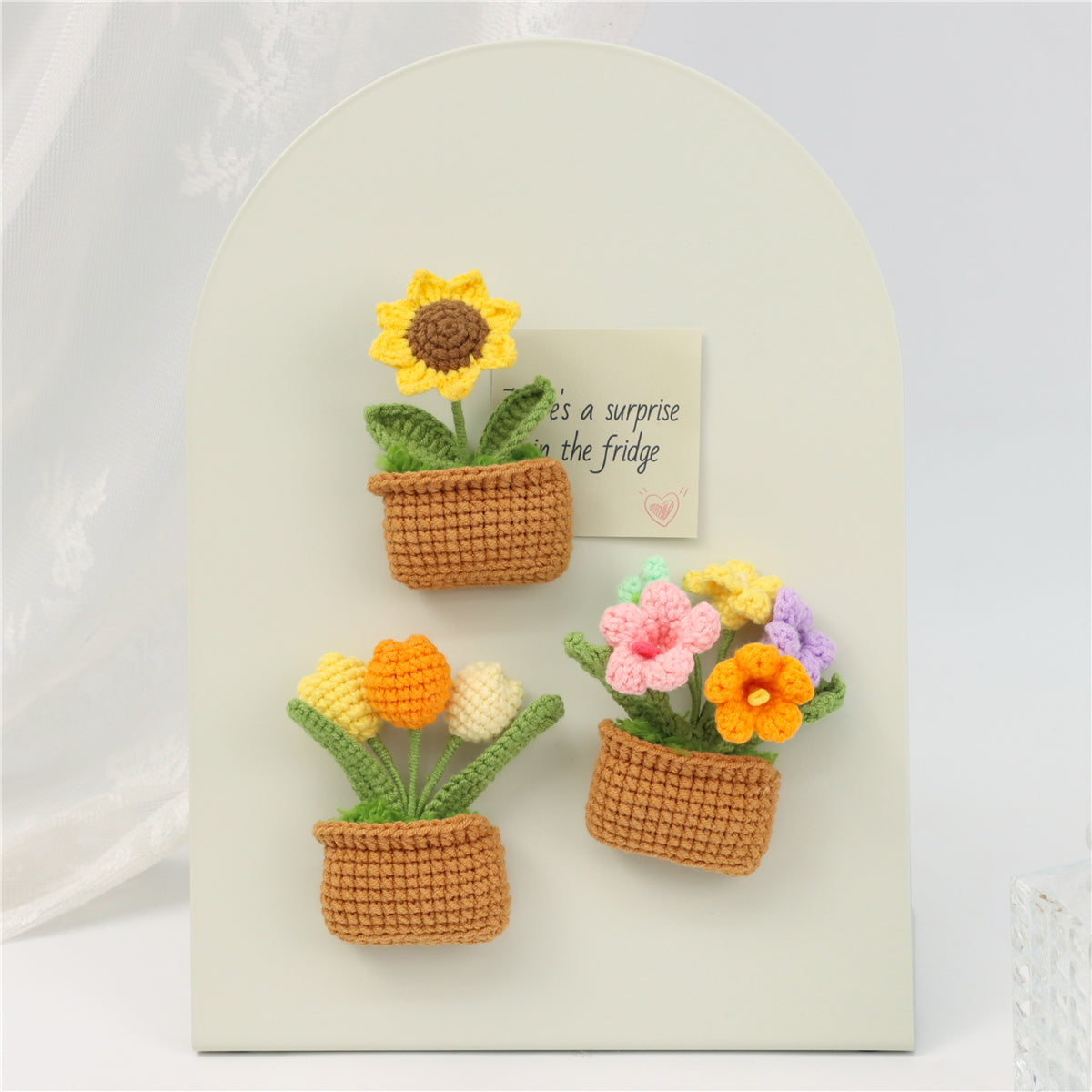 Crochet à la main carré pot vert plante ensemble trois pièces avec lavande multicolore Tulip V