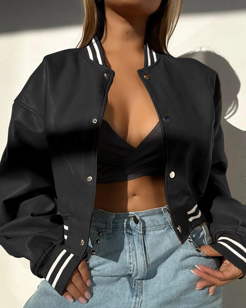 Magasin indépendant AliExpress Style manches longues mode moto PU veste en cuir petite