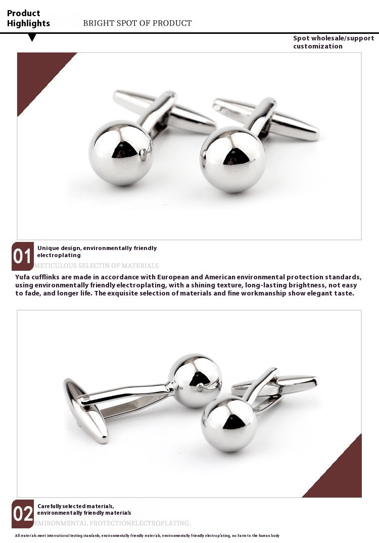Argent acier boule forme Metal Cufflinks French Shirt Men's Cufflink