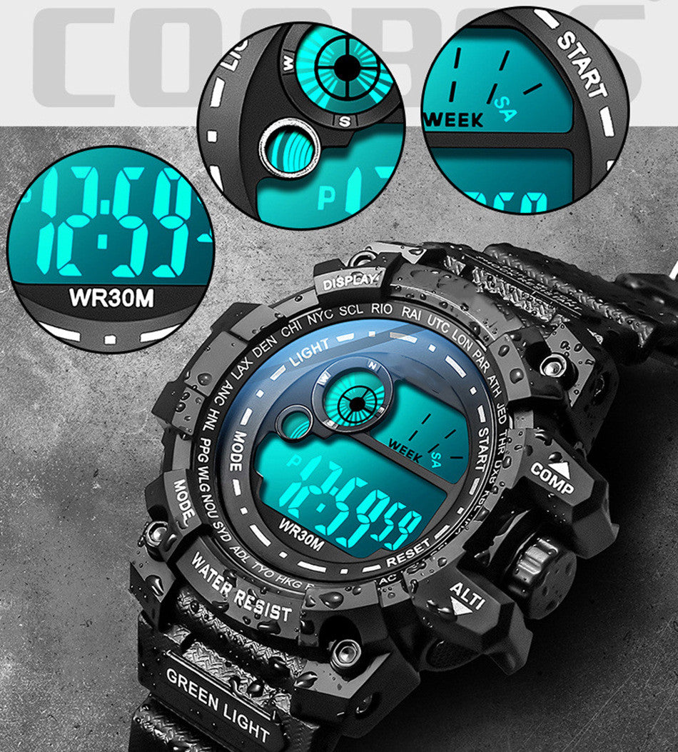 Montre électronique à affichage numérique lumineux étanche pour hommes et femmes