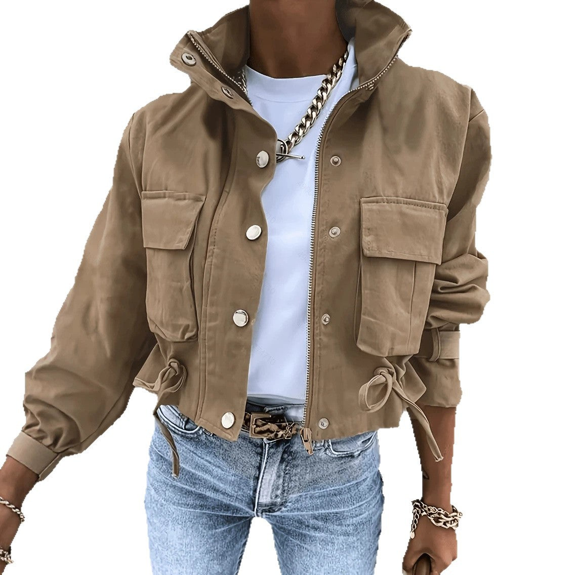 Veste femme à manches longues de style mandarin-collier Biker