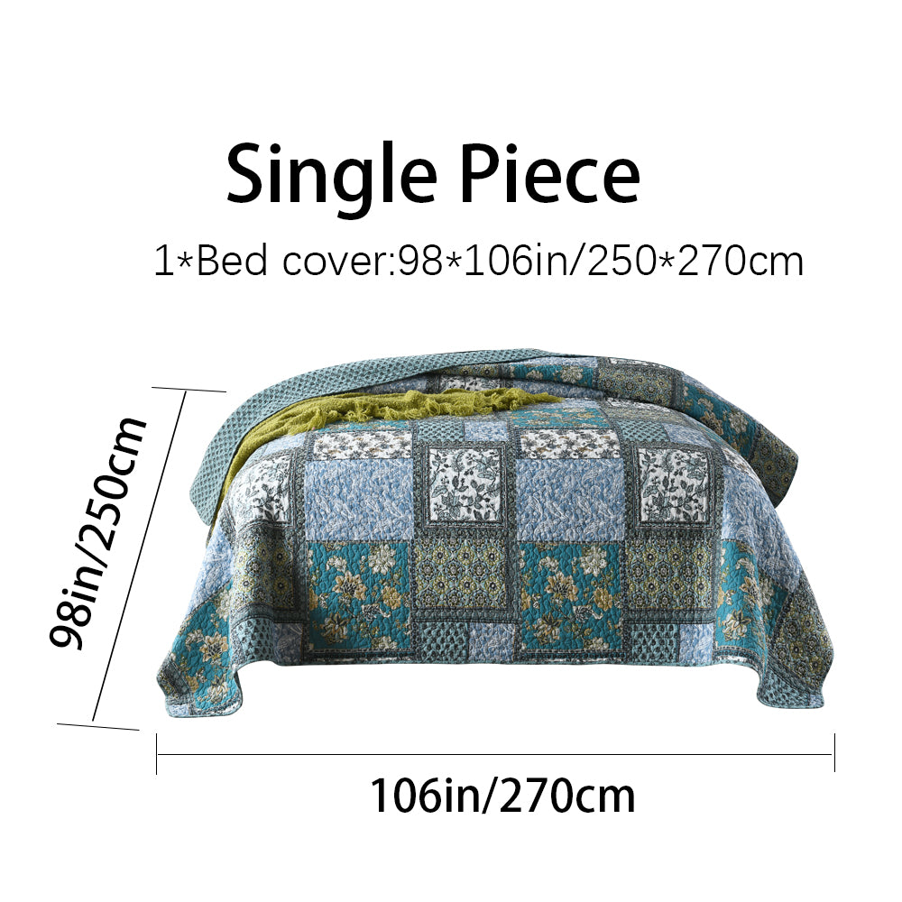 Cotton Reversible Quilt Bedspread Set Vintage Patchwork Floral Print Textured Stripe Rever