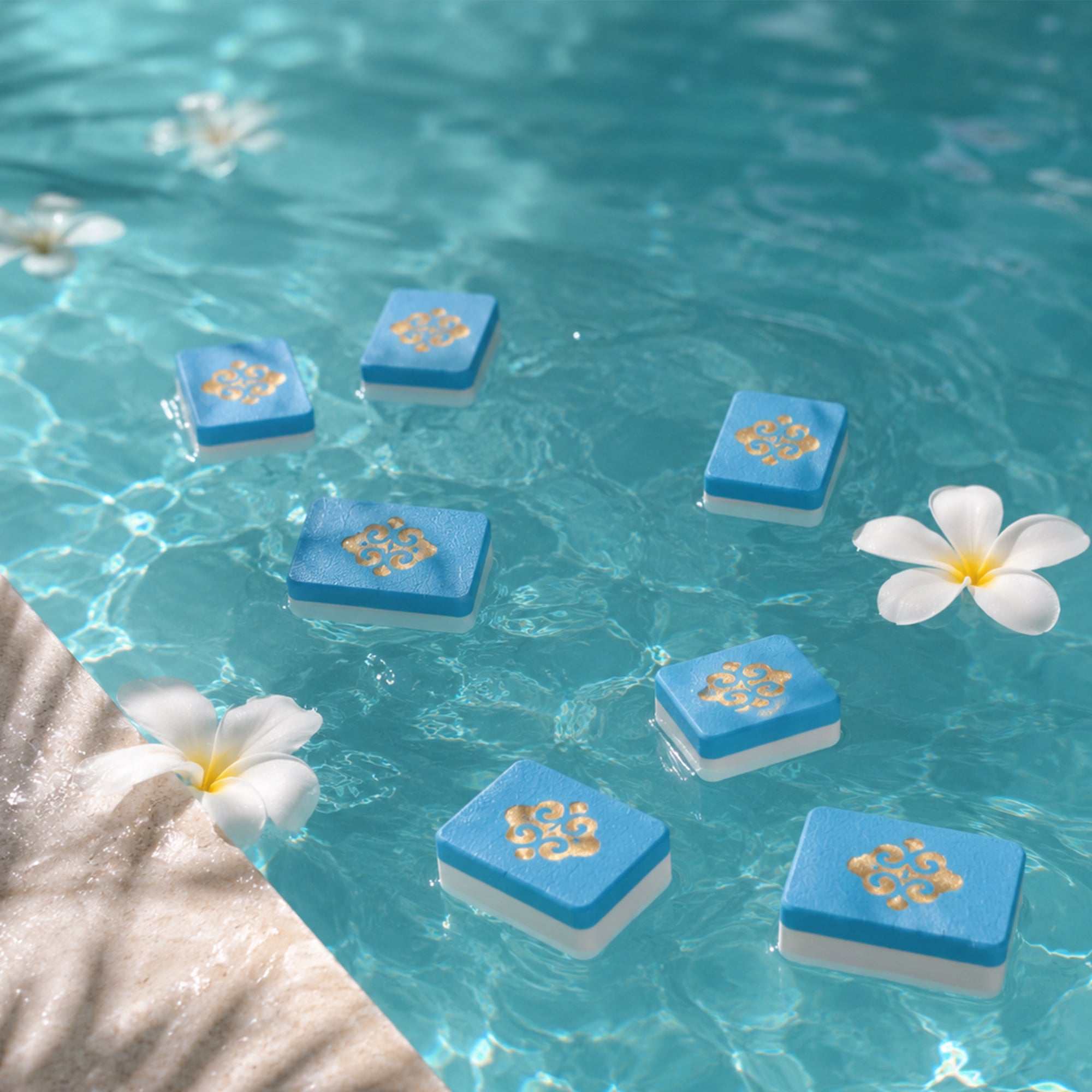 160PCS Floating Mahjong Tile Set Blue Classic Style avec 3 dés