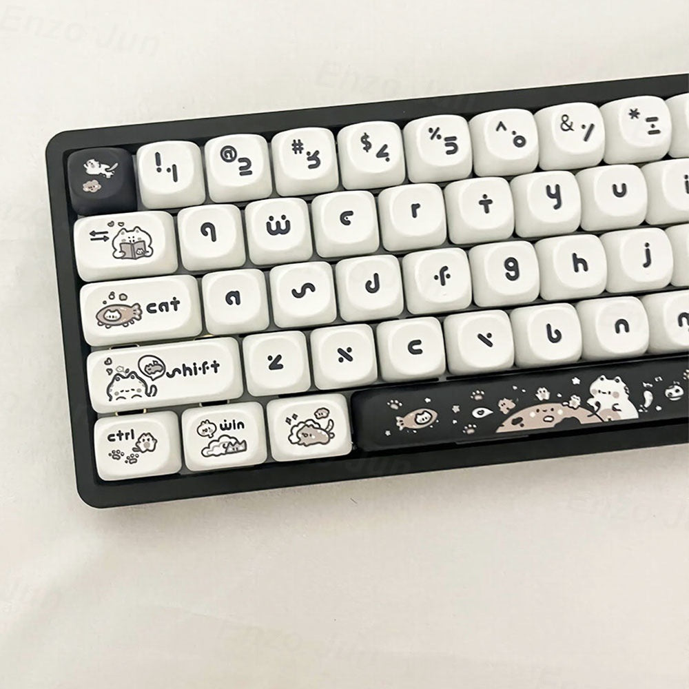 Kitten's Fantasy Key Cap MOA Hauteur de poitrine plate Hauteur noire et blanche Chat mignon Key Cap In