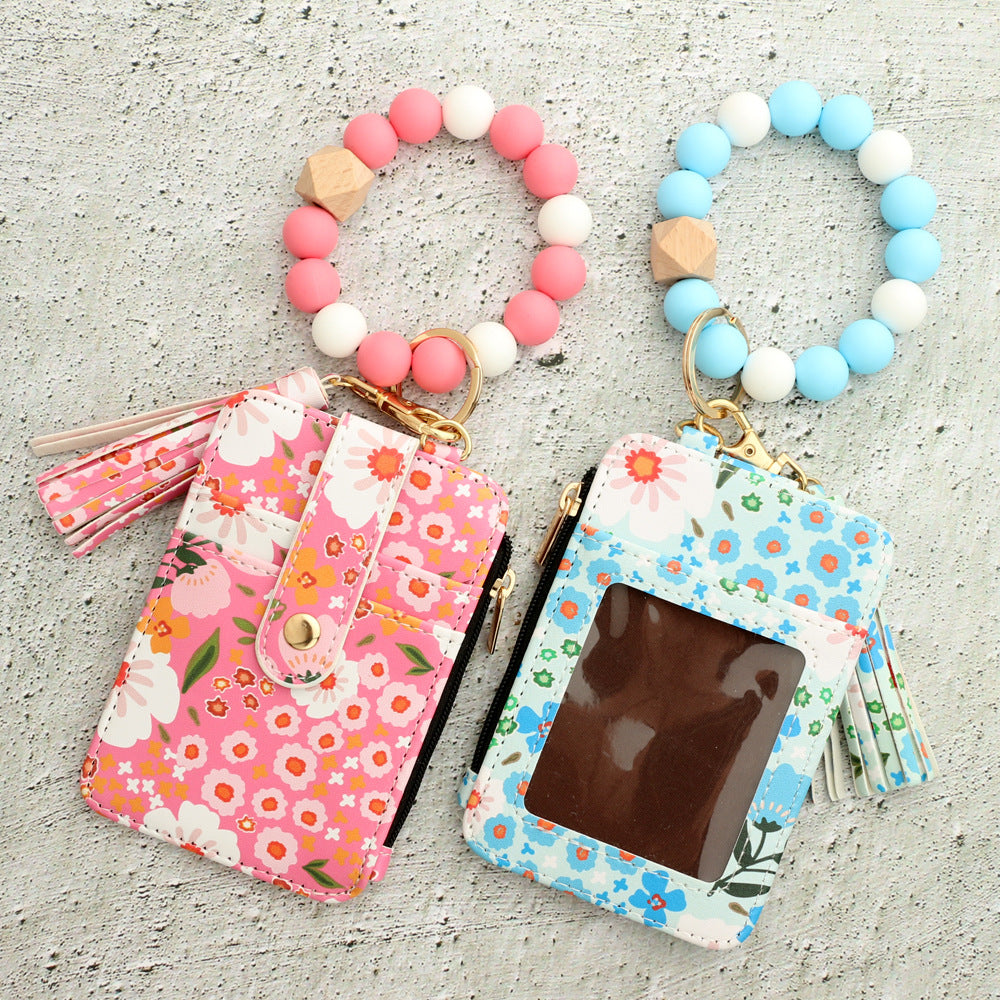 Sac de cartes en cuir imprimé floral pour femmes