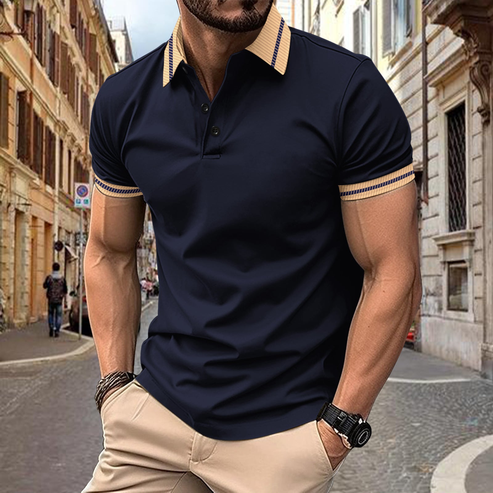 Bouton de couleur Hommes Polo Sport Shirt Casual et polyvalent