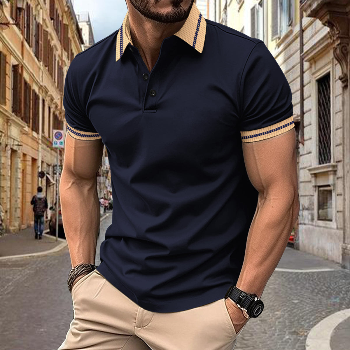 Bouton de couleur Hommes Polo Sport Shirt Casual et polyvalent