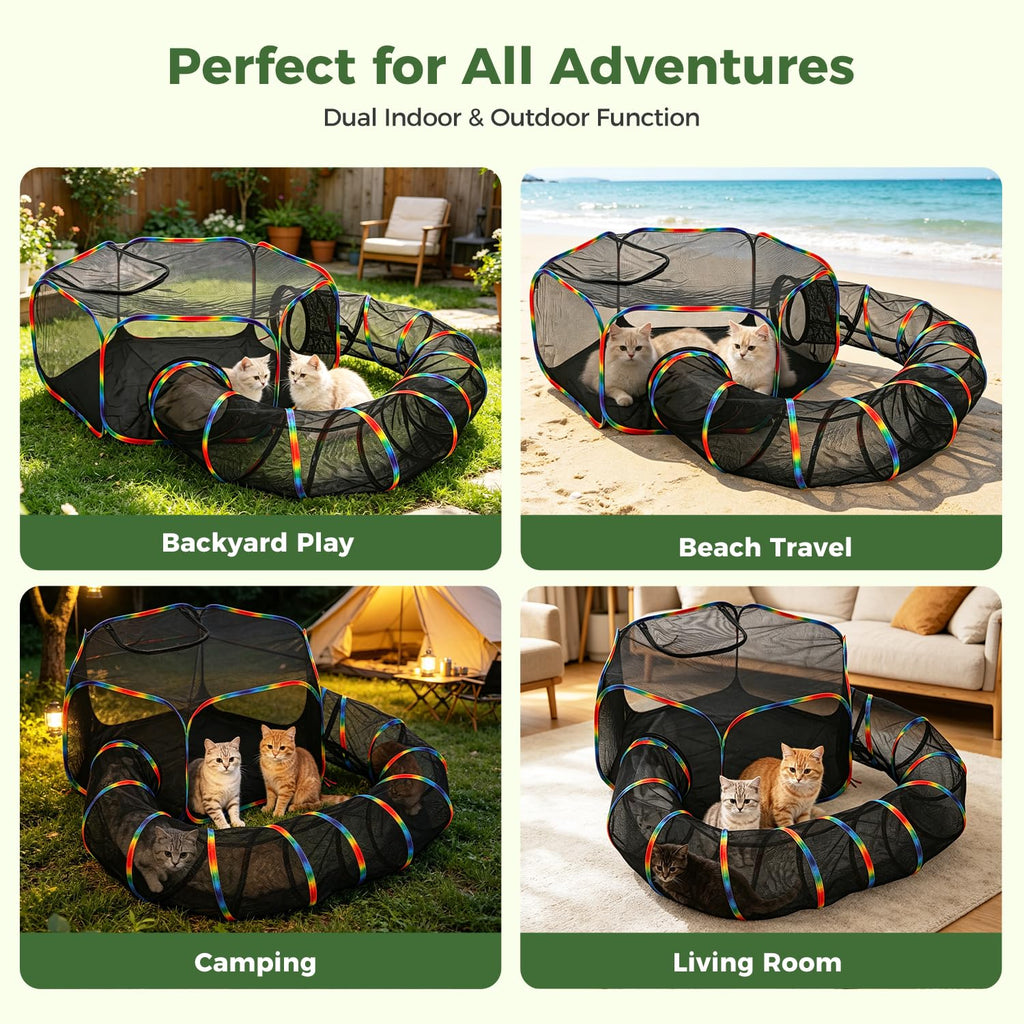 Tunnel Cat extérieur Catio portable 2 En 1 Tente Cat & Jouer Tunnel Grand Collapsible Cat Incl