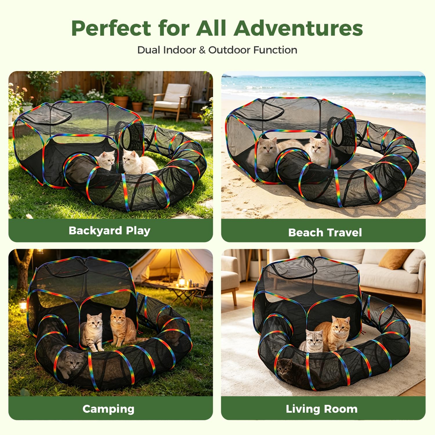Tunnel Cat extérieur Catio portable 2 En 1 Tente Cat & Jouer Tunnel Grand Collapsible Cat Incl
