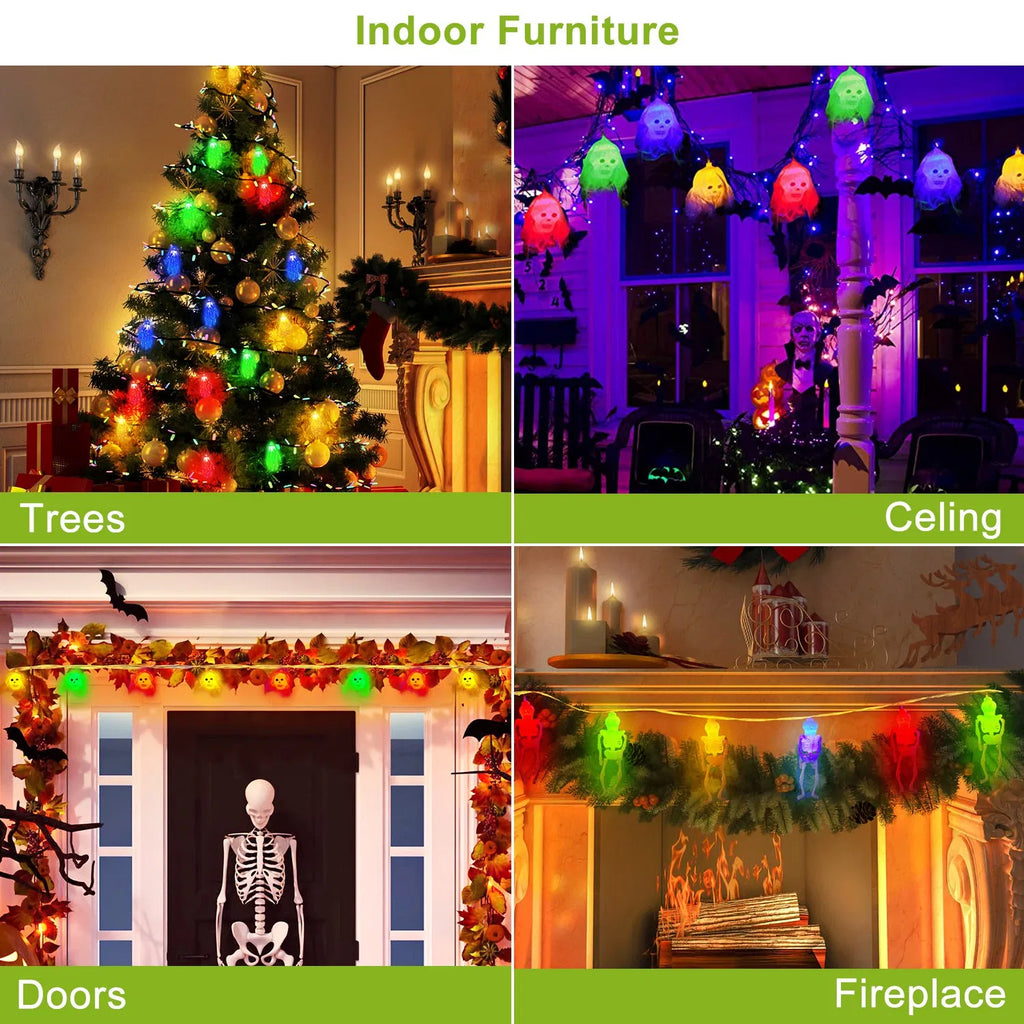 3Pcs Décorations de lumière d'Halloween Total 50 LEDs 24ft Halloween String Lights Colorful 3D Sk