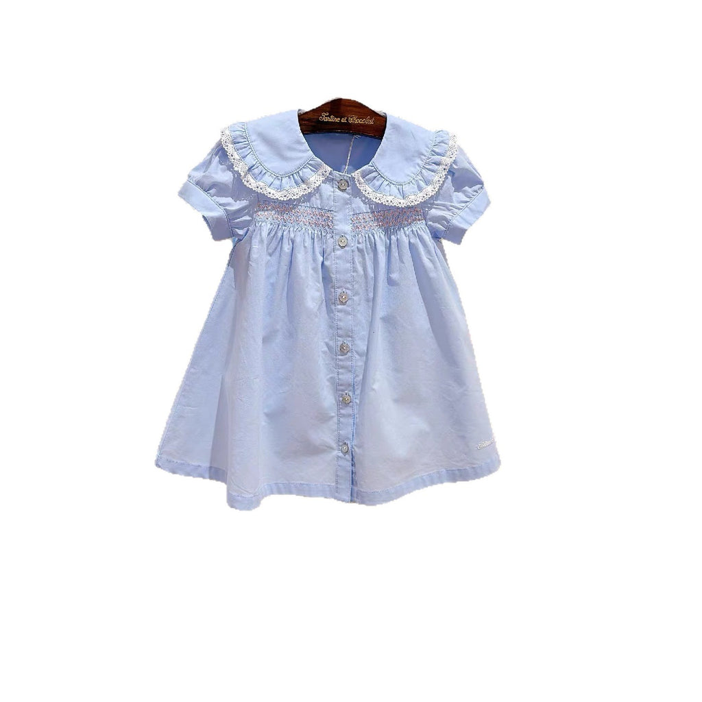 Robe de chemise de coton mignon avec un collier de poupée pour les filles