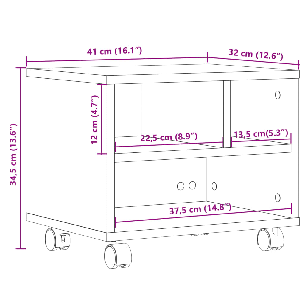 Support imprimante avec roues 41x32x34.5 cm support imprimante