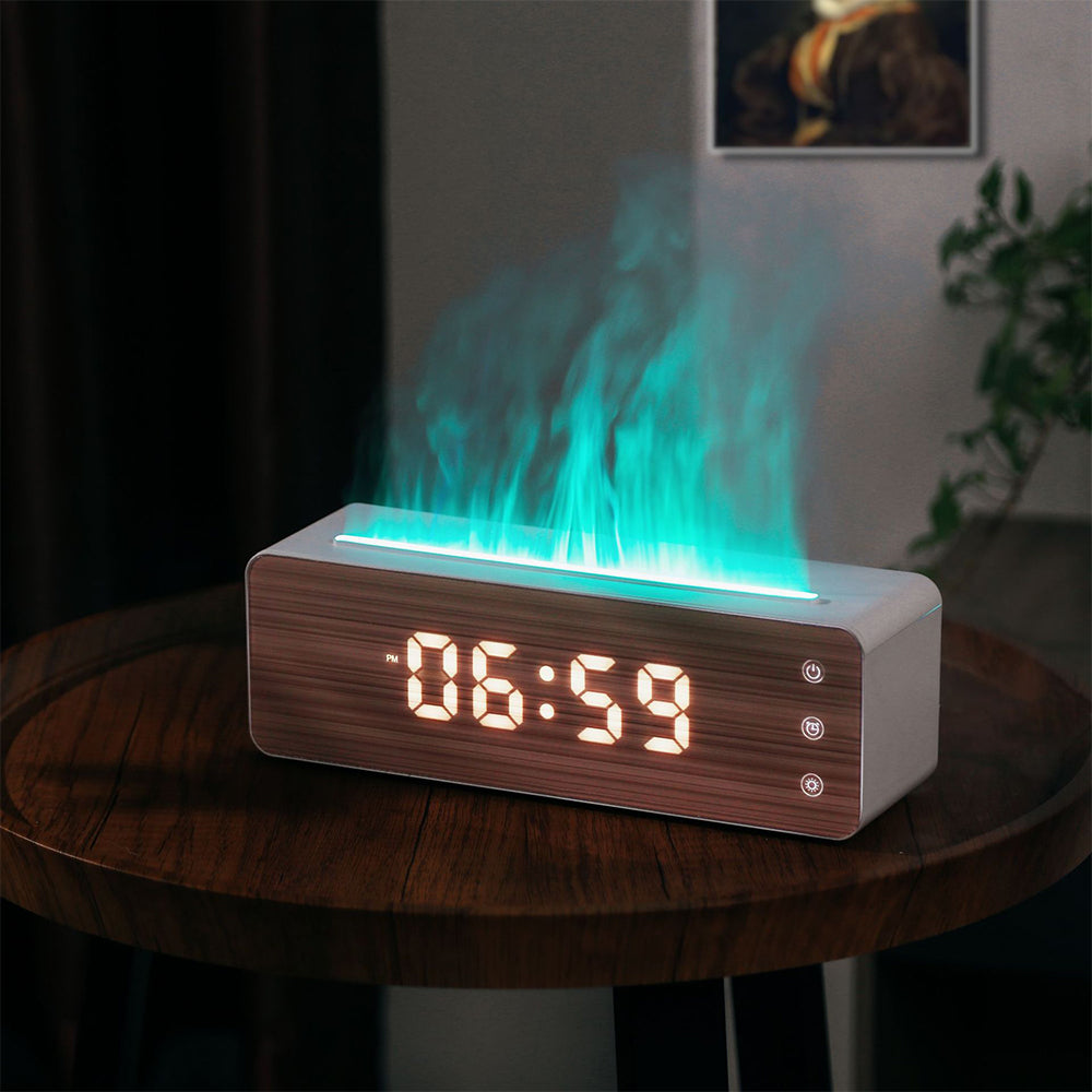 Humidificateur de flamme Aromathérapie de flamme avec affichage d'horloge Aromathérapie de bureau Humidi