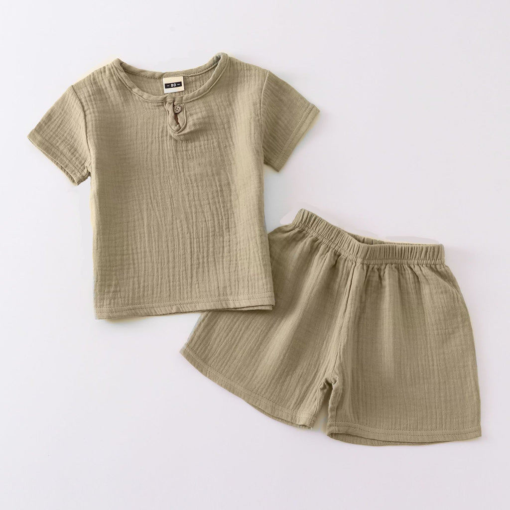Short-sleeved cotton-linen T-shirt and shorts