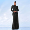 Manches longues Col rond Sexy Slim Robe de banquet longue pailletée