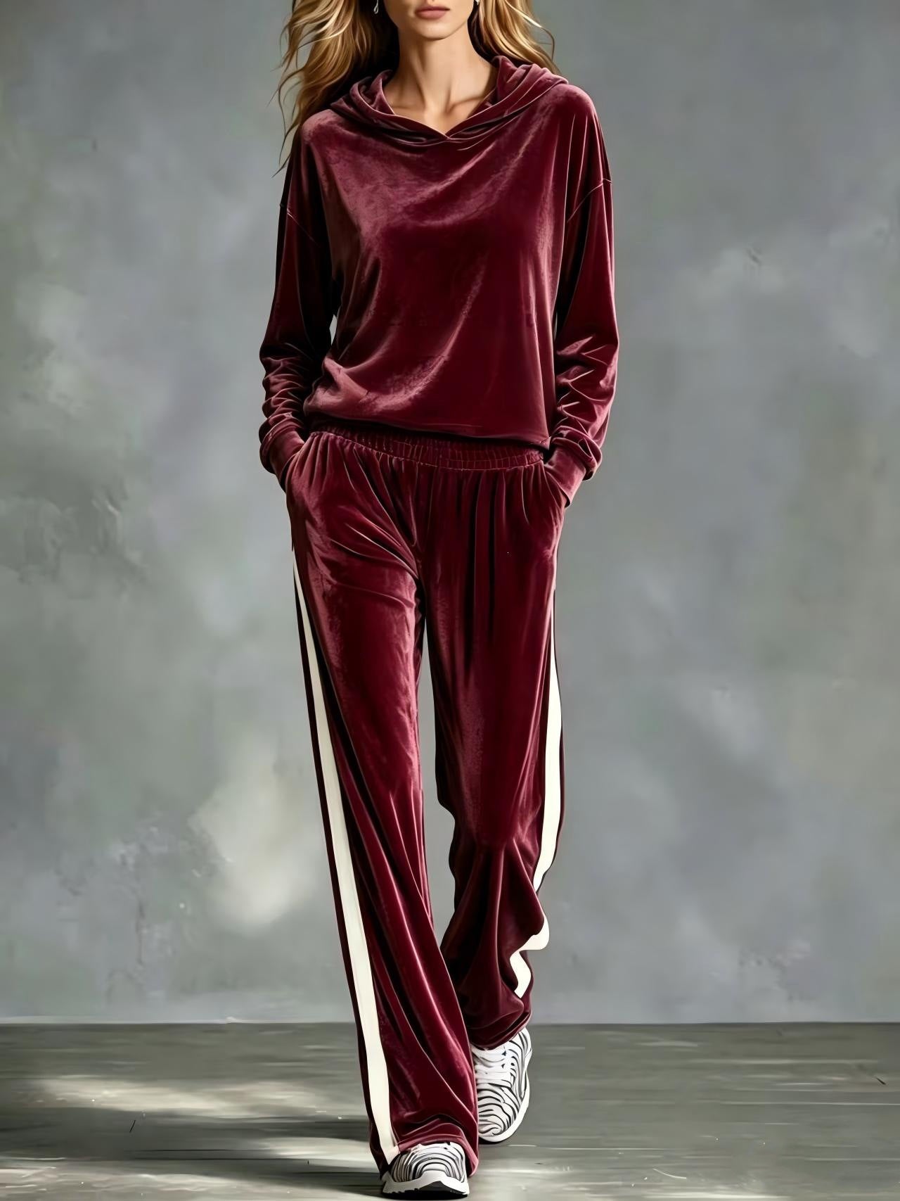 Ensemble de vêtements de salon pour femmes Velvet Hoodie Side Stripe Large Jambe