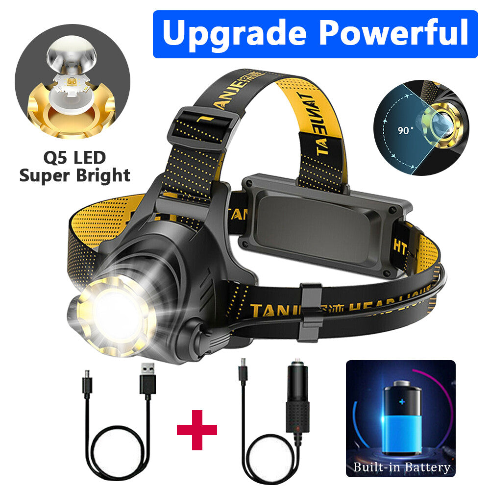 Rechargeable LED Headlamp Head Torch Zoom Powerful Headlight Flashlight Fishing Driv