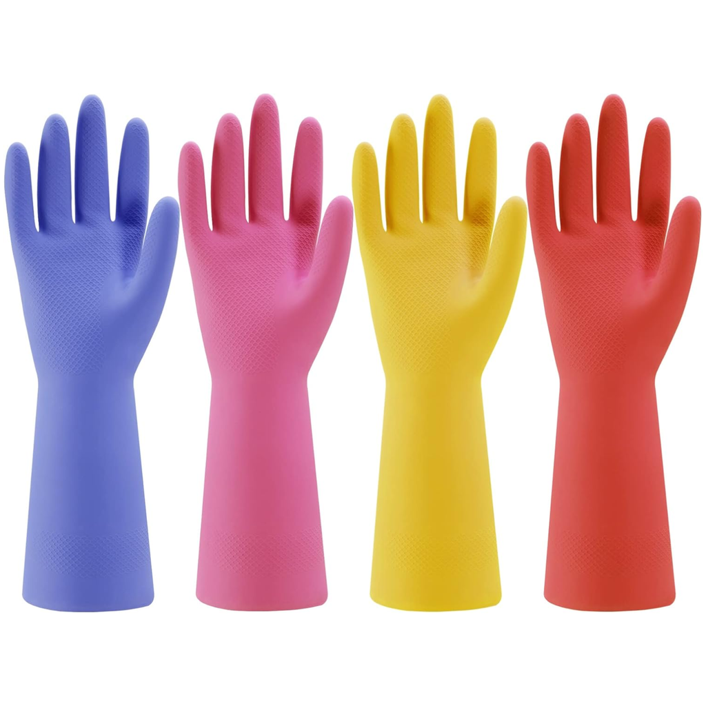Gants de lavage de cuisine en caoutchouc 4 paires Gants de nettoyage ménager réutilisables colorés pour