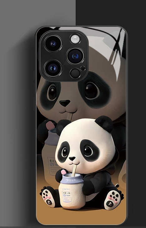 Housse de téléphone Panda Mignon Caricature National Trésor Verre cas dur