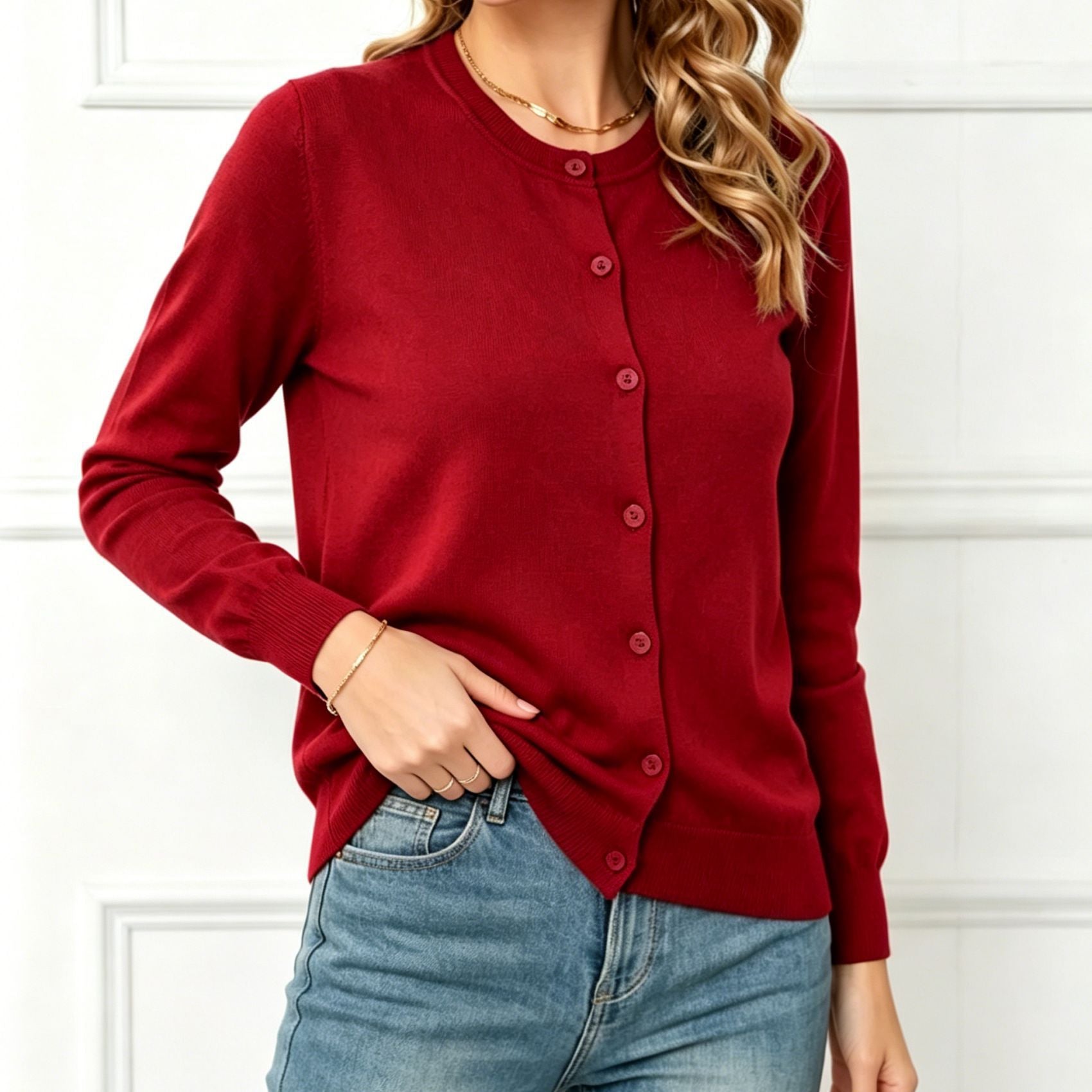 Col rond rond manches longues manches pour femmes