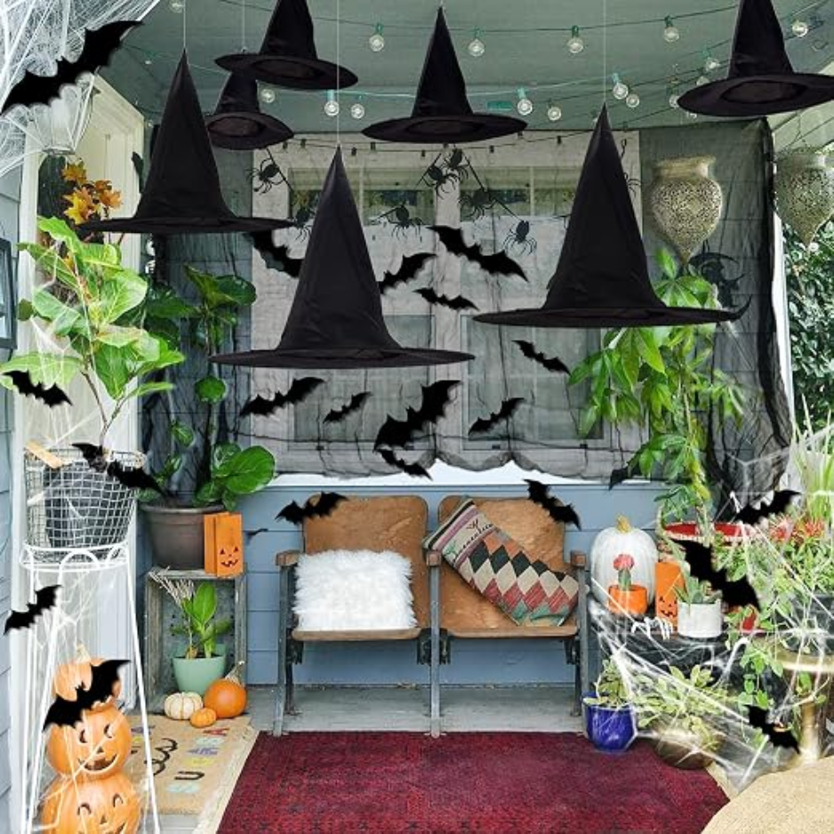 12Pcs Chapeaux de sorcière d'Halloween Décorations avec araignée Web