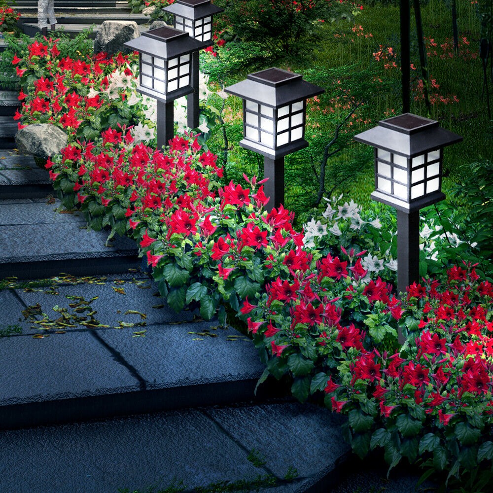 12x LED Solar Power Garden lumières Stake post paysage chemin pelouse lampe extérieur