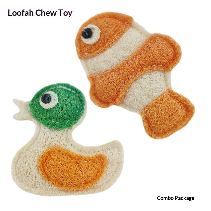 Dog loofah toy made from natural plant fibres