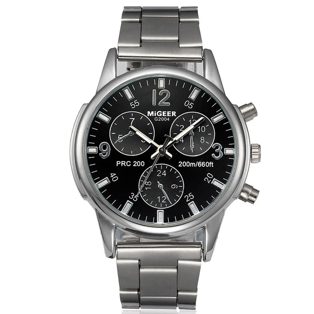 Fausse mode simple Ceinture en acier à trois yeux Montre Quartz