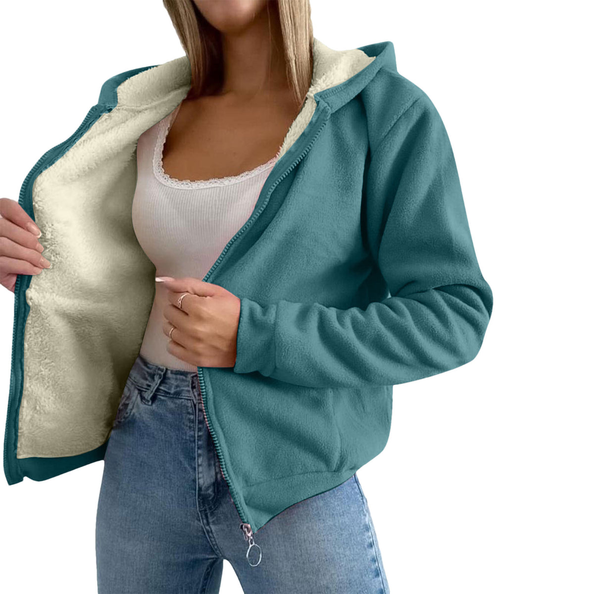 Manteau doublé de polaire pour femmes avec agneaux composites Laine