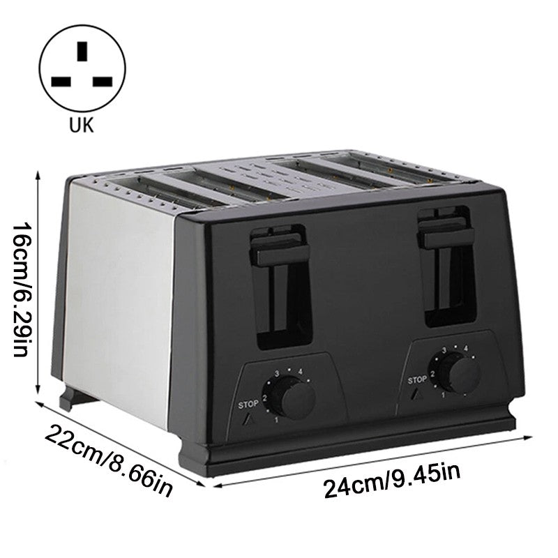 Grille-pain de cuisine 4 Slice Steel Variable Defrost Rechauffer la fente extra large