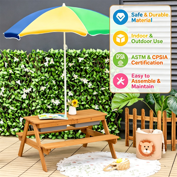 3-en-1 Table de pique-nique pour enfants avec parapluie réglable