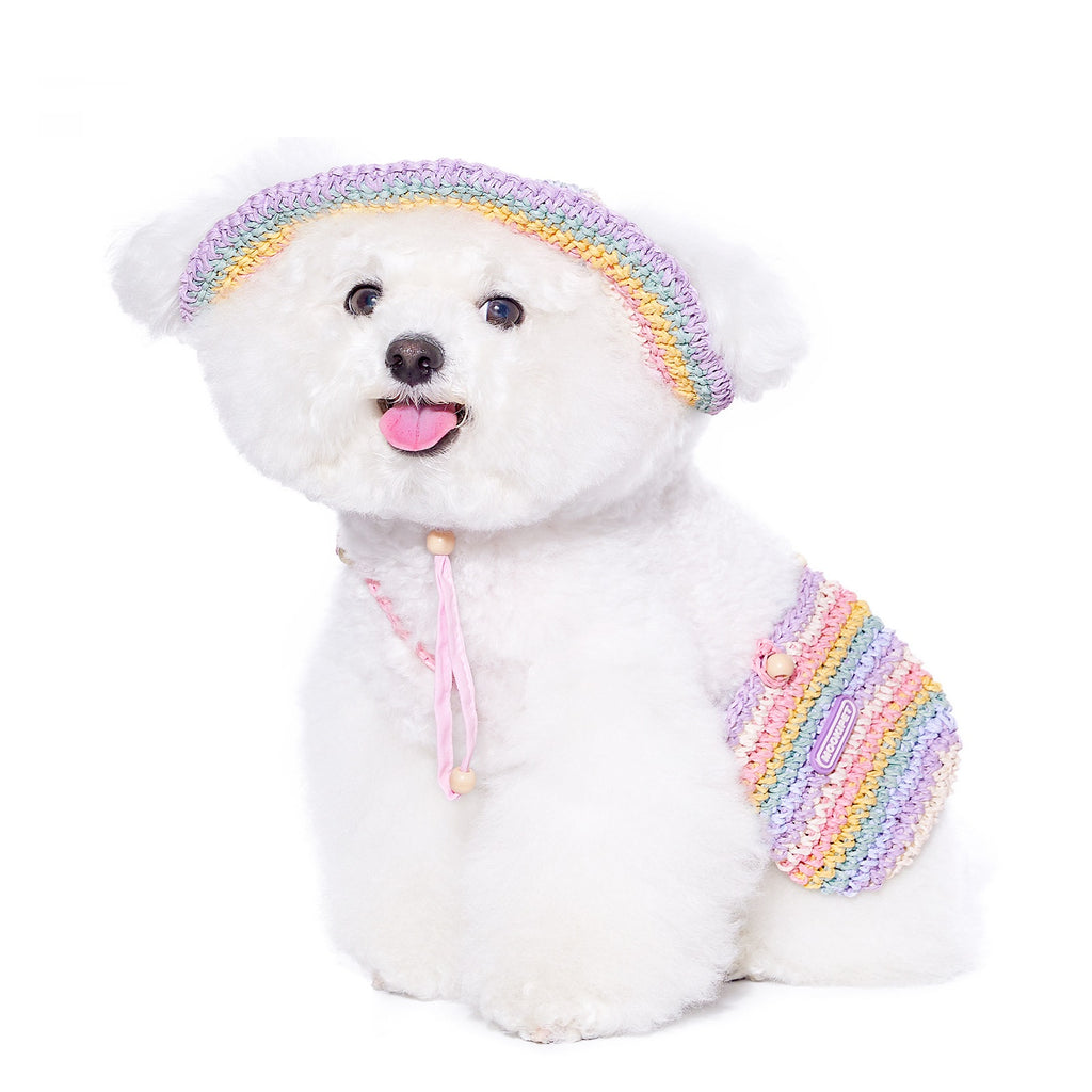 Woven Sun Hat Summer Petit chien Yorkshire Bichon Voyage style sac de voyage