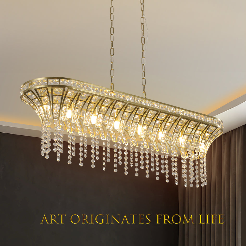 39" Rectangle linéaire en cristal moderne Lustre avec finition or