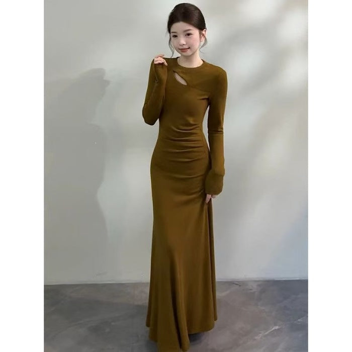 Robe vintage de style français à manches longues ajustées